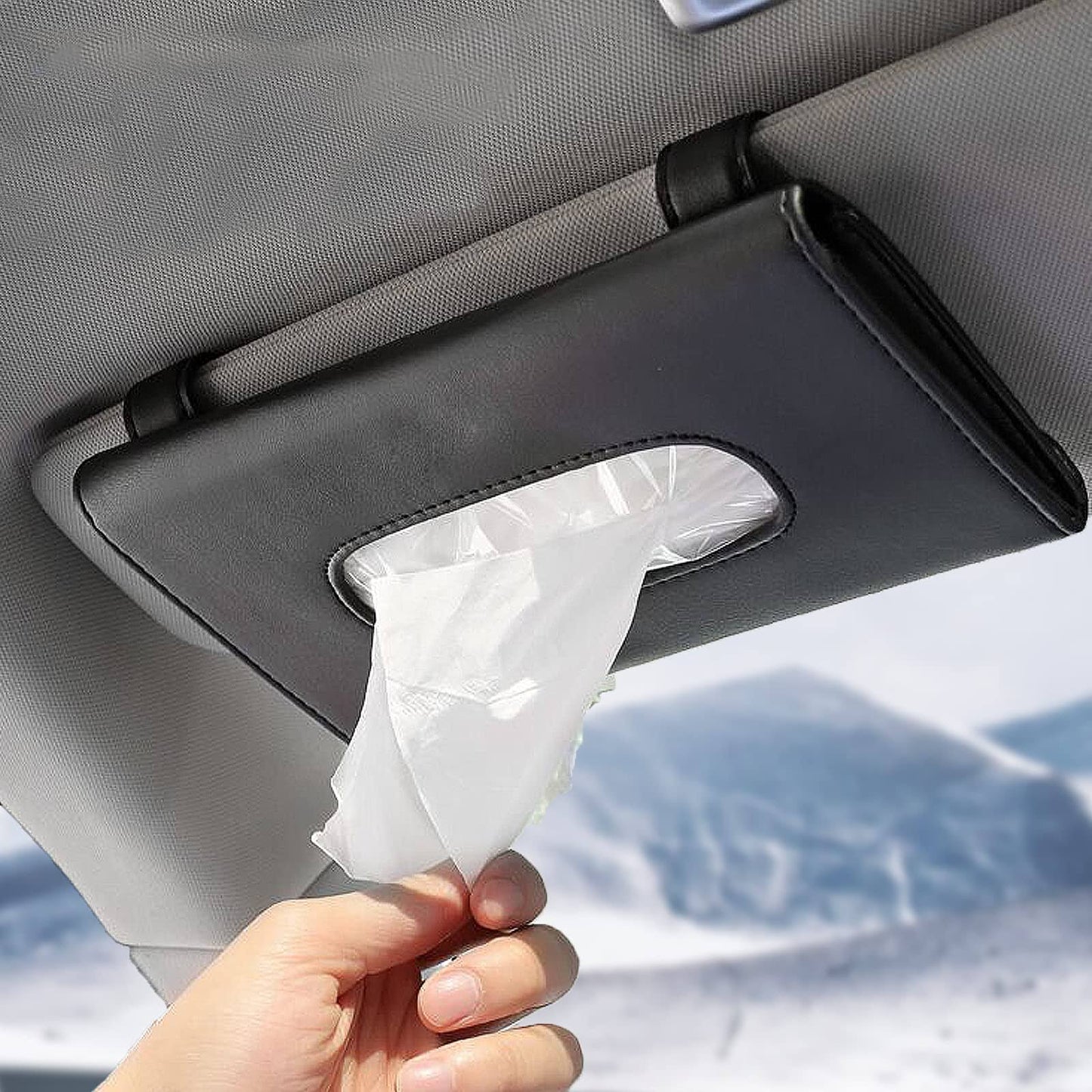 Car Visor Tissue Holder Car Tissue Holder Black Leather Tissue Holders Can Store Tissues and Masks