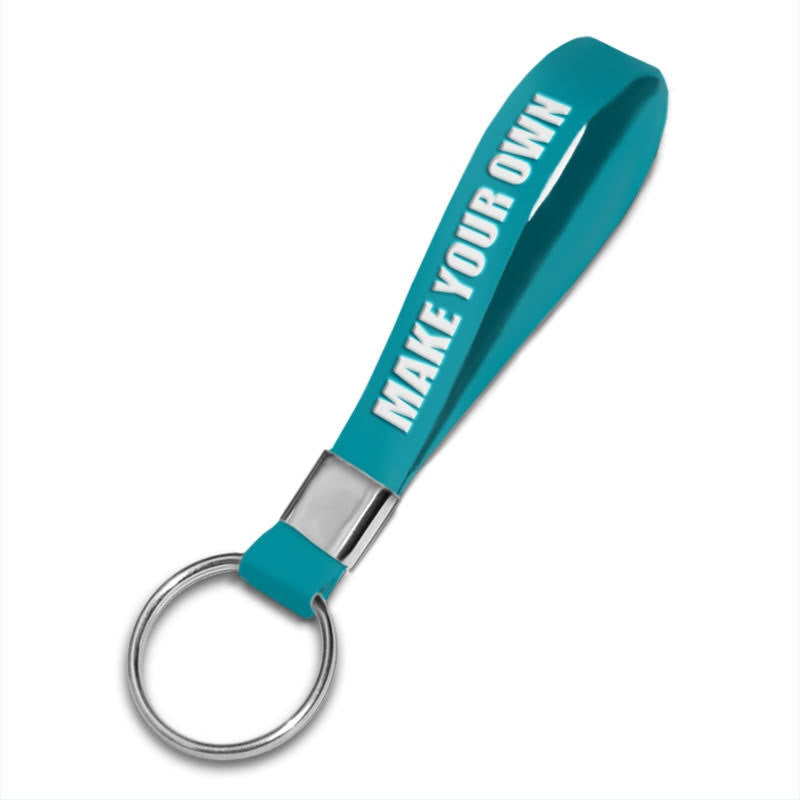 Custom Keychain - Silicone With Ink Imprint - 1ct - Teal 320 - By Wristband Bros